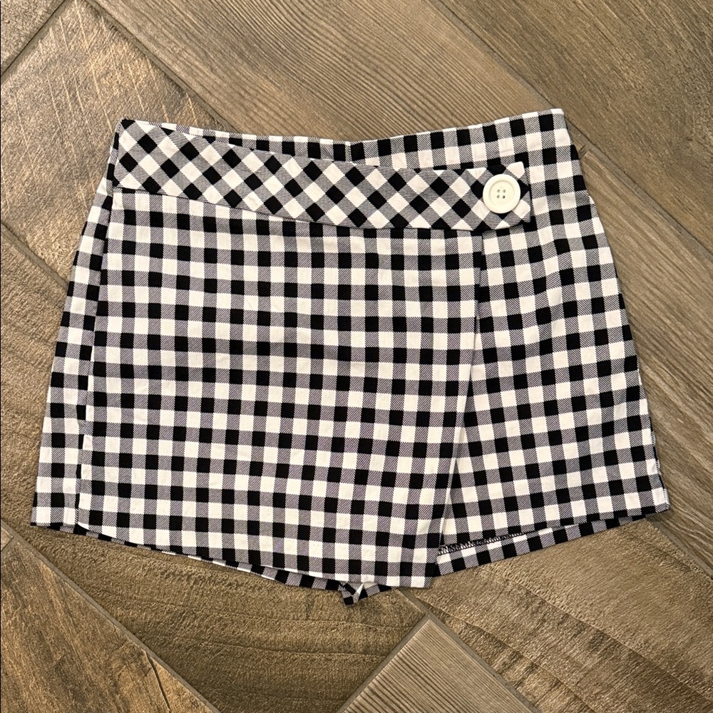 Joe Benbasset Women’s Gingham Skort Med. Black White Plaid Faux Wrap High Waist - Picture 6 of 11